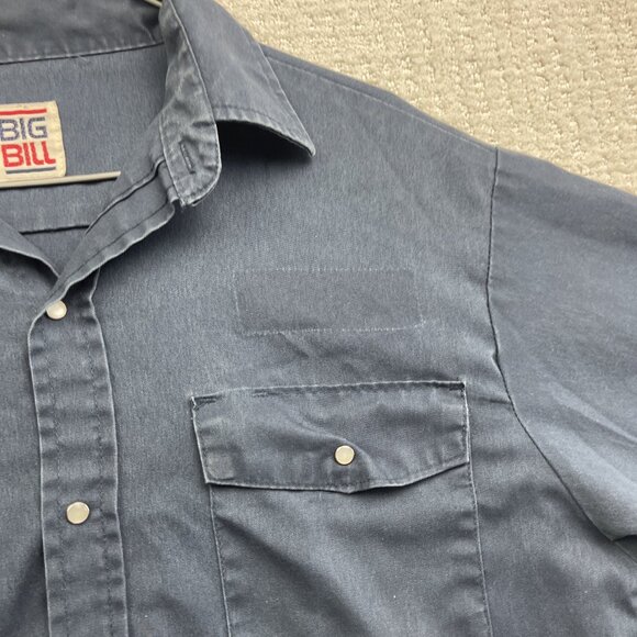 Big Bill Work Shirt Men’s Dark Blue Pearl Snap Long Sleeve Workwear Read* - Picture 10 of 16